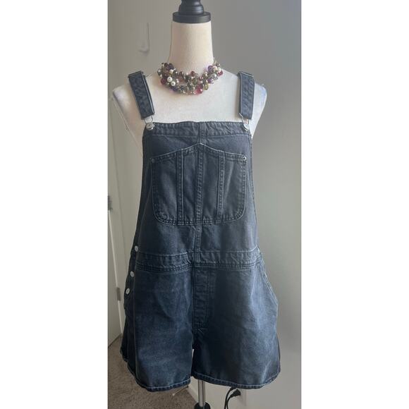 Old Navy Cotton Slouchy Straight Non-Stretch Black Jean Short Overalls Sz XXL - Picture 1 of 8